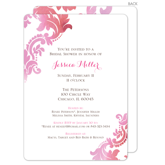 Pink Watercolor Damask Invitations